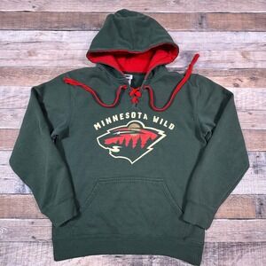 NHL Men's Hoodie Minnesota Wild Green Medium Lace Up Fleece Pullover Sweatshirt